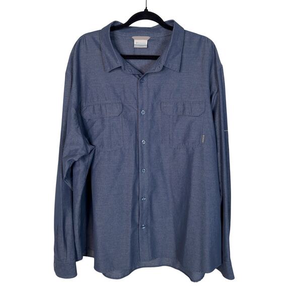 Columbia Mens XXL Omni Wick Button Down Long Sleeve Rip Stop Shirt Navy Blue EUC - Picture 1 of 8